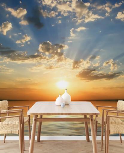 Pôr do sol laranja no mural da parede do mar Pôr do sol laranja no mural da parede do mar