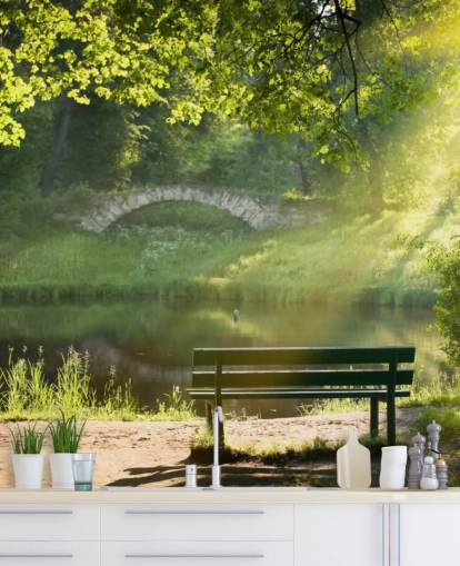 Park Bench and Bridge Wall Mural Park Bench and Bridge Wall Mural