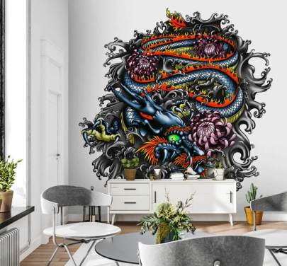 Japanse Dragon Graffiti Behang
