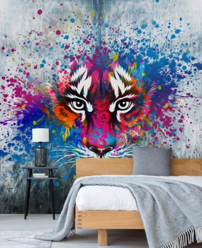 mural de papel pintado de tigre personalizable con grafiti llamado Tiger Art para dormitorio mural de papel pintado de tigre personalizable con grafiti llamado Tiger Art para dormitorio