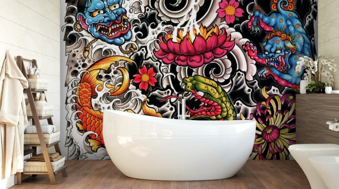 customisable japanese style graffiti wallpaper mural called Tattoo for homes and businesses