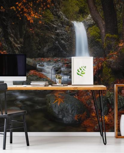 small waterfall in autumnal forest wallpaper small waterfall in autumnal forest wallpaper