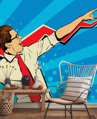 chico de oficina con gafas haciendo un poco de papel tapiz de estilo pop art chico de oficina con gafas haciendo un poco de papel tapiz de estilo pop art