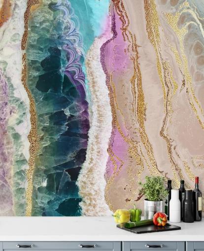 papier peint mural à géode personnalisable violet, rose et doré appelé Rock Pool Beach par Lara Skinner pour les salons papier peint mural à géode personnalisable violet, rose et doré appelé Rock Pool Beach par Lara Skinner pour les salons