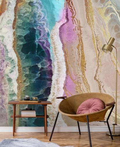 papier peint mural à géode personnalisable violet, rose et doré appelé Rock Pool Beach par Lara Skinner pour les salons papier peint mural à géode personnalisable violet, rose et doré appelé Rock Pool Beach par Lara Skinner pour les salons