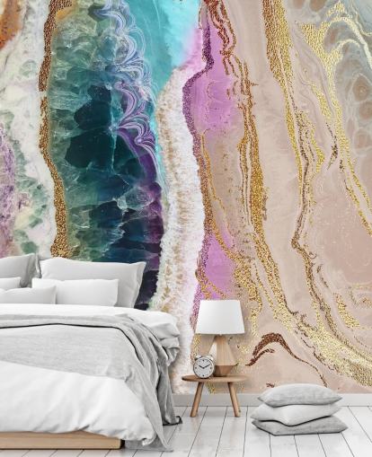 purple, pink and gold customisable geode wallpaper mural called Rock Pool Beach by Lara Skinner for lounges purple, pink and gold customisable geode wallpaper mural called Rock Pool Beach by Lara Skinner for lounges