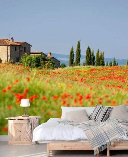 Decorazione murale con campo di papaveri in Italia Decorazione murale con campo di papaveri in Italia