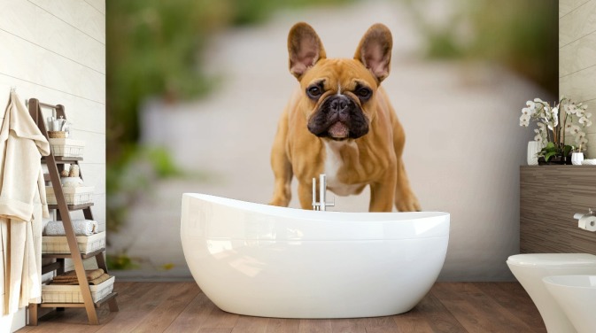 tan and brown french bulldog running wallpaper