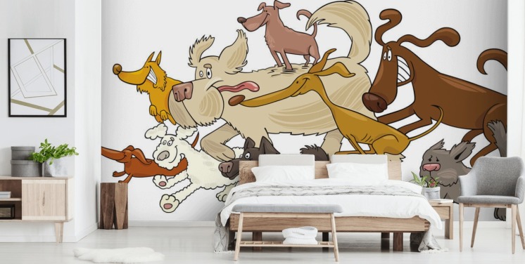 cartoon honden van alle rassen met behang