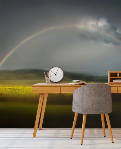 rainbow over field wallpaper rainbow over field wallpaper