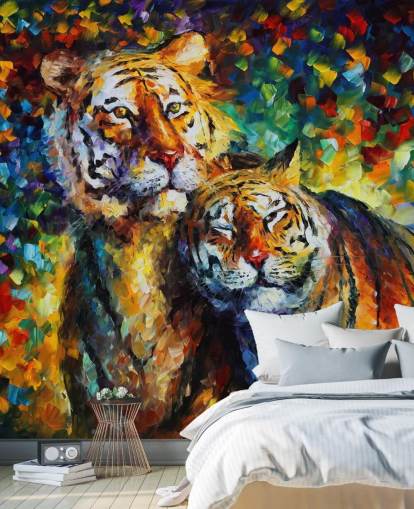 papier peint câlinant deux tigres peints papier peint câlinant deux tigres peints