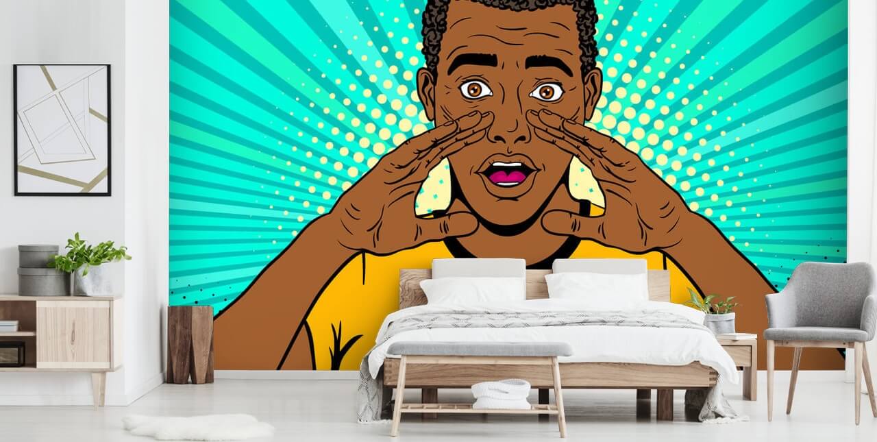 footballer in yellow t shirt shouting pop art wallpaper