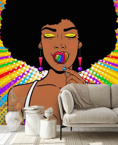 girl with afro sucking rainbow heart shaped lolly on rainbow coloured background wallpaper girl with afro sucking rainbow heart shaped lolly on rainbow coloured background wallpaper