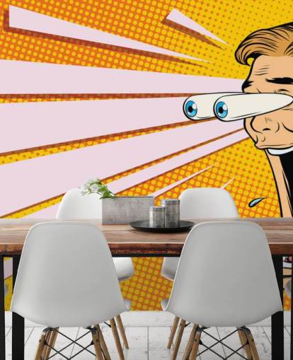 man kwijlt met openvallende ogen en ogen die uit het hoofd knallen pop-art behang man kwijlt met openvallende ogen en ogen die uit het hoofd knallen pop-art behang