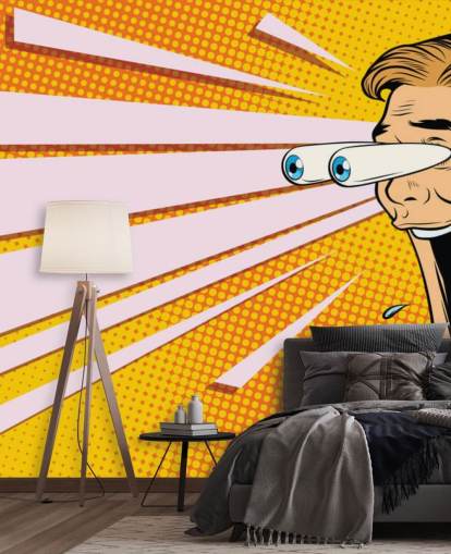 man kwijlt met openvallende ogen en ogen die uit het hoofd knallen pop-art behang man kwijlt met openvallende ogen en ogen die uit het hoofd knallen pop-art behang