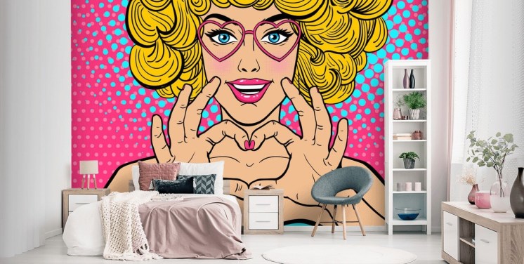 Pop Art Love is in the Air Retro Wallpaper