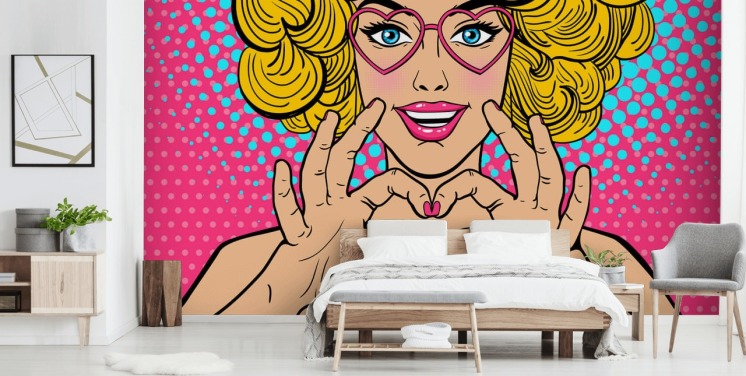 krøllet blond hår pige gør en kærlighed hjerte med hænder retro tapet