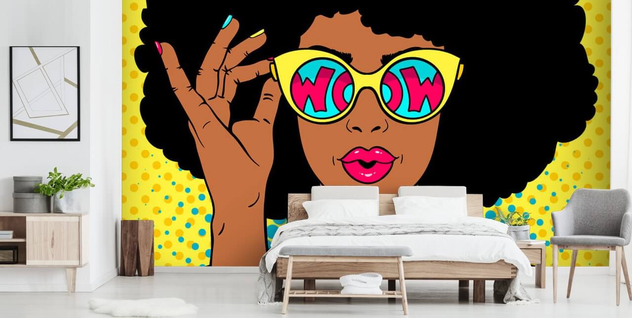 afro lady wearing glasses that say wow in them wallpaper