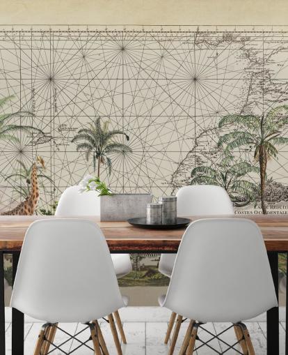 giraffe, zebra and tropical bird in western African jungle against a vintage map background wallpaper giraffe, zebra and tropical bird in western African jungle against a vintage map background wallpaper