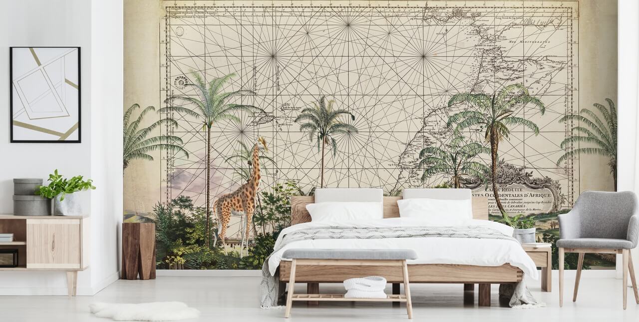 giraff, sebra og tropisk fugl i vestlige afrikanske jungelen mot en vintage kart bakgrunn tapet giraff, sebra og tropisk fugl i vestlige afrikanske jungelen mot en vintage kart bakgrunn tapet