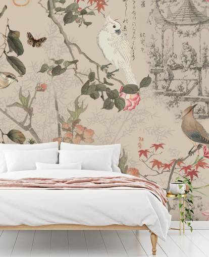fugl og floral chinoiserie tapet fugl og floral chinoiserie tapet