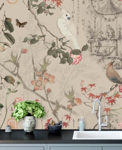 fugl og blomster chinoiserie tapet fugl og blomster chinoiserie tapet