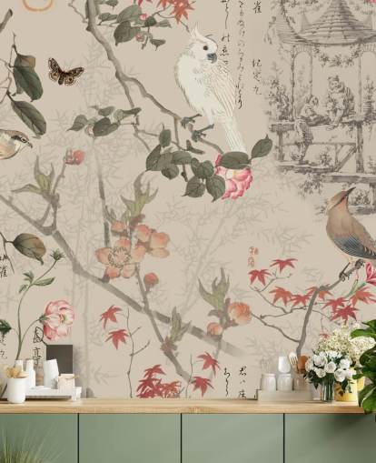 fugl og blomster chinoiserie tapet fugl og blomster chinoiserie tapet