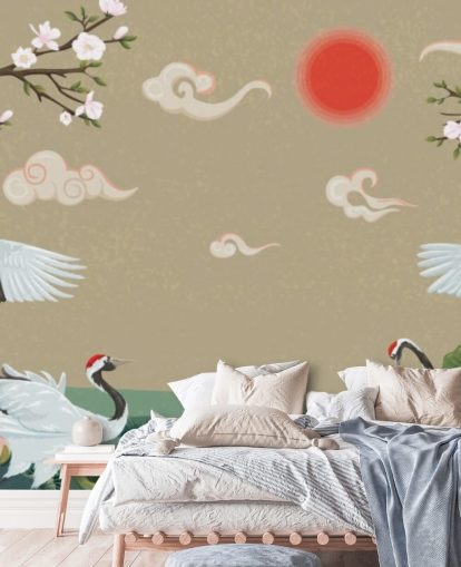 four japanese cranes with blossoms wallpaper four japanese cranes with blossoms wallpaper