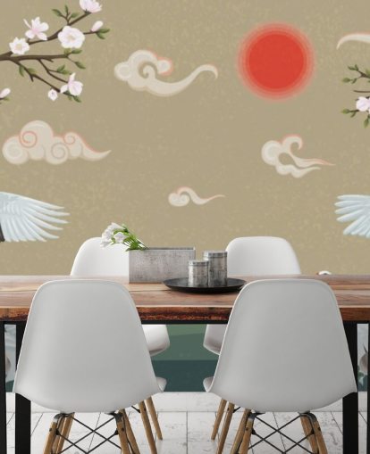 neljä japanilainen nosturit kukkii tapetti neljä japanilainen nosturit kukkii tapetti