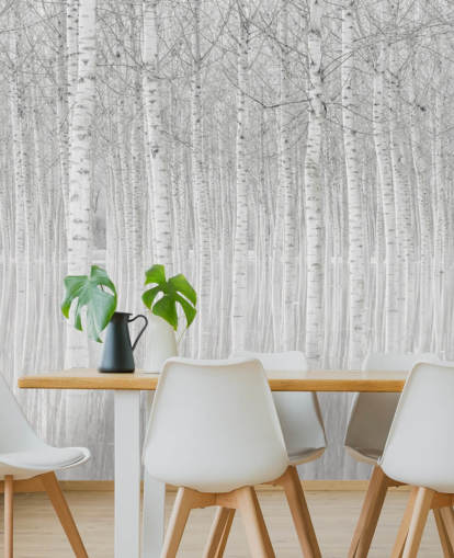 zwart-witte berken bomen in waterbehang zwart-witte berken bomen in waterbehang