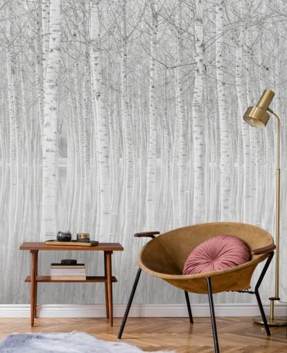 bouleaux noirs et blancs dans le papier peint de l'eauf bouleaux noirs et blancs dans le papier peint de l'eauf