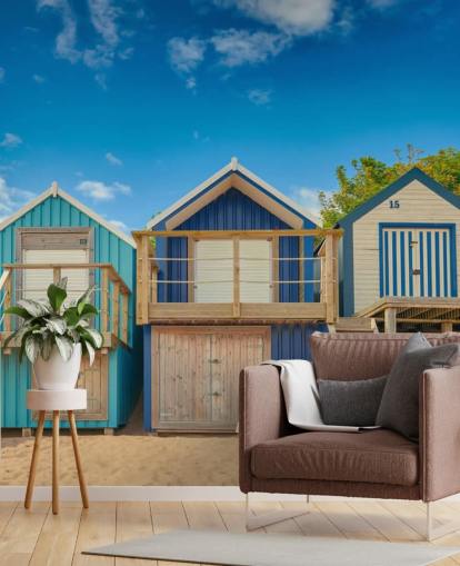 blue beach huts wallpaper blue beach huts wallpaper