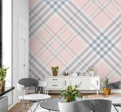 pastel grå og pink skotskternet tapet