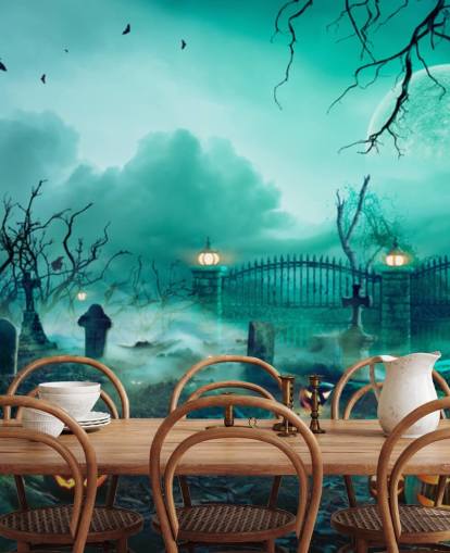 cimitero con carta da parati alberi e zucche cimitero con carta da parati alberi e zucche