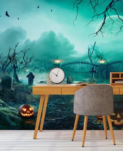 graveyard with trees and pumpkins wallpaper graveyard with trees and pumpkins wallpaper
