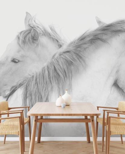 vita hästar tapetväggmålning som heter Horses In White av 1x Photography för sovrum, matsalar och badrum vita hästar tapetväggmålning som heter Horses In White av 1x Photography för sovrum, matsalar och badrum