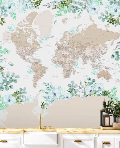 cornice floreale verde e blu intorno alla carta da parati mappa del mondo cornice floreale verde e blu intorno alla carta da parati mappa del mondo