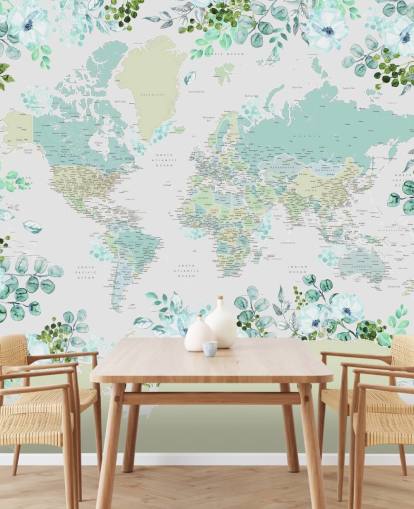 teal, green and white floral map wallpaper teal, green and white floral map wallpaper