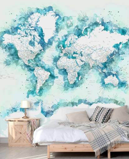 watercolor painted teal green world map wallpaper watercolor painted teal green world map wallpaper