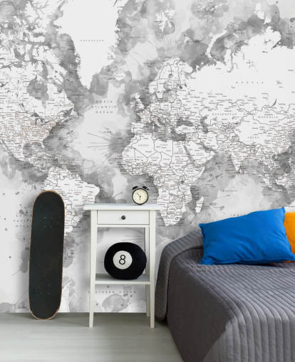 grey and white detailed watercolour painted world map wallpaper grey and white detailed watercolour painted world map wallpaper