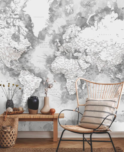 grey and white detailed watercolour painted world map wallpaper grey and white detailed watercolour painted world map wallpaper
