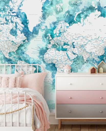 teal watercolour painted detailed world map wallpaper teal watercolour painted detailed world map wallpaper