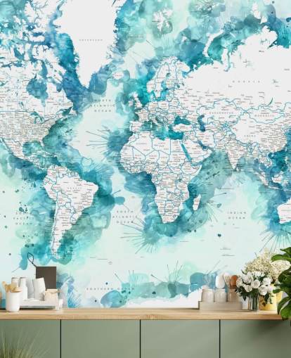 carta da parati dettagliata con mappa del mondo dipinta ad acquerello carta da parati dettagliata con mappa del mondo dipinta ad acquerello
