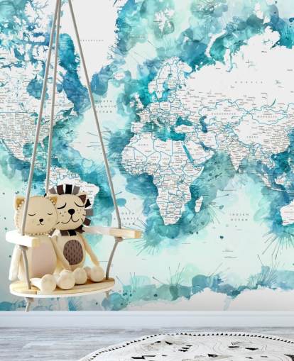 teal watercolour painted detailed world map wallpaper teal watercolour painted detailed world map wallpaper