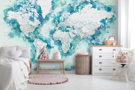 Teal Watercolour Map Map Wallpaper