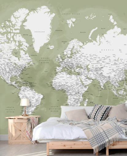 sage green and white watercolour world map wall mural sage green and white watercolour world map wall mural