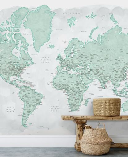 ljusgrå och mintgrön världskarta tapet ljusgrå och mintgrön världskarta tapet