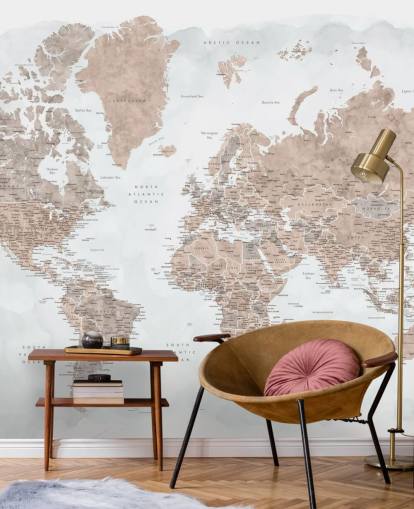bronzy brown and pale grey watercolour world map wallpaper bronzy brown and pale grey watercolour world map wallpaper