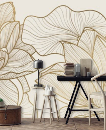 off white och guld lotus illustration tapet off white och guld lotus illustration tapet