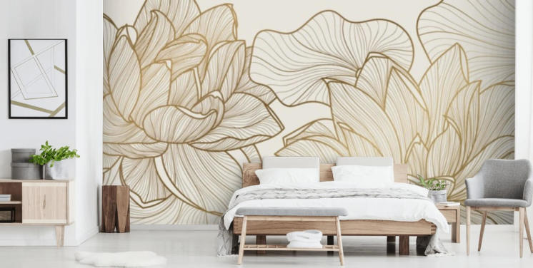 fond d'écran d'illustration de lotus blanc cassé et or